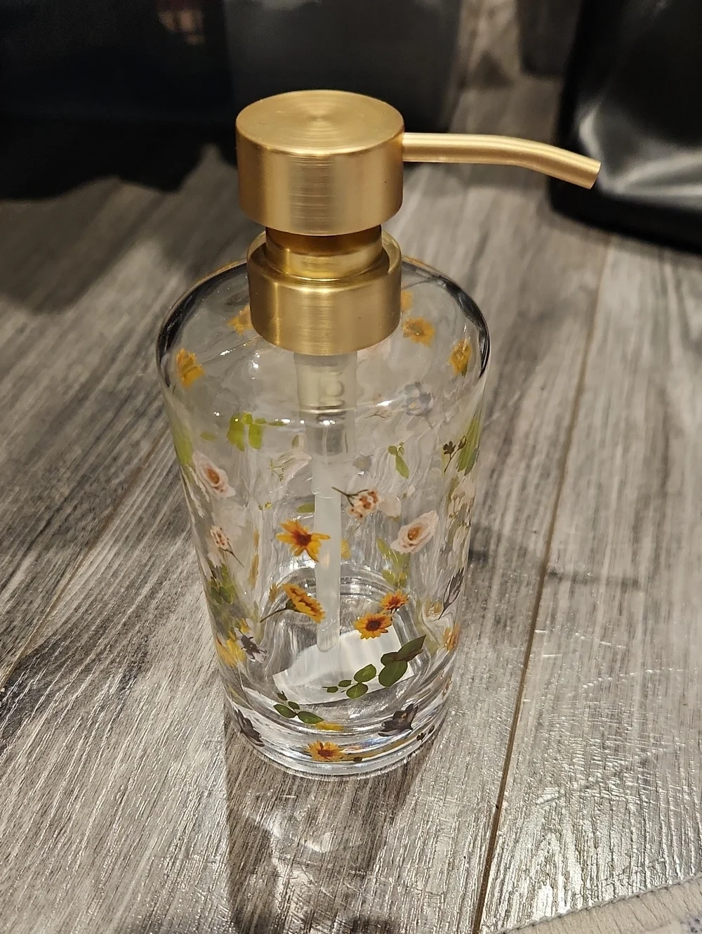 Gold-Top Floral Glass Soap Dispenser - Home Accents